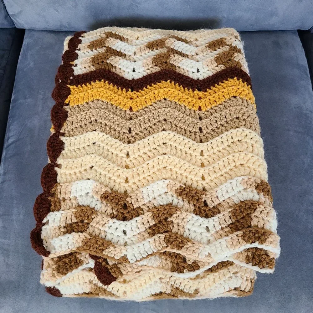 Vintage Chevron Afghan Lap Blanket Throw Blanket Couch Blanket Warm Color Zigzag